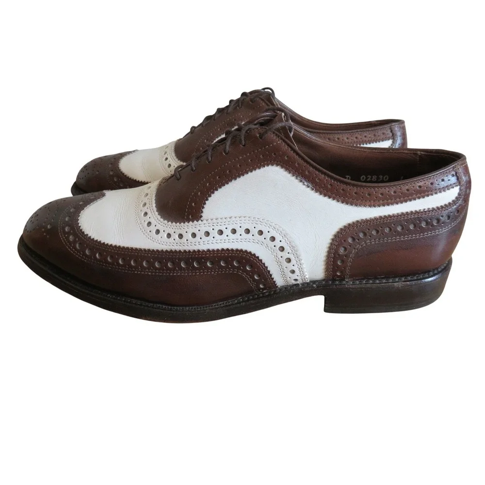 Allen Edmonds Broadstreet Brown White Leather Spectator Wingtip Oxford Shoes 8 D